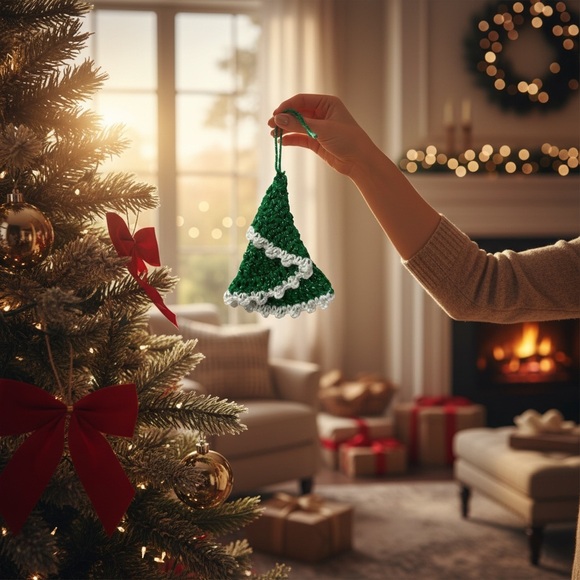 Hand Crafted Green and White Holiday Ornament - Picture 11 of 12